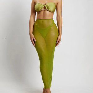 Natalia Mesh Midi Skirt - Olive